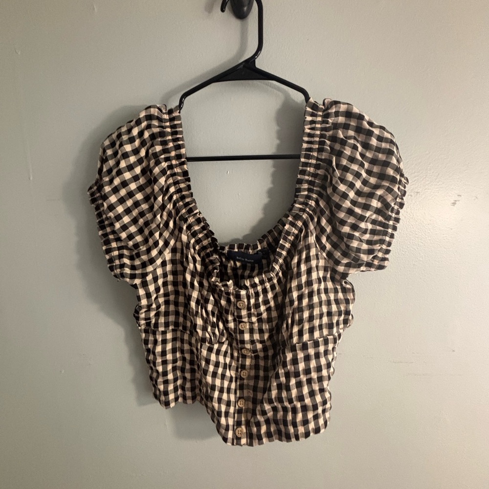 ❤️ Stylish Checkered Black and Tan Women's Blouse - Picture 7 of 7